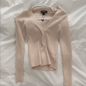 Express Women's V-Neck Sweater in Cream